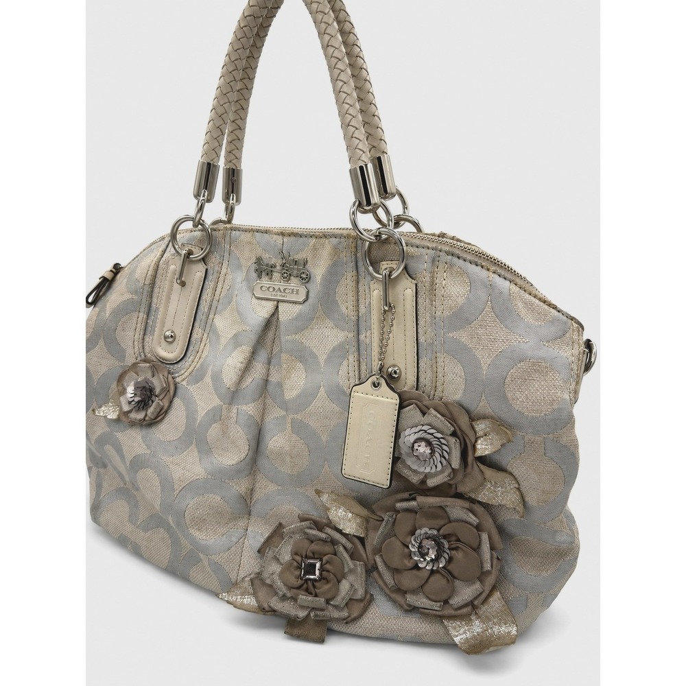 Coach Shoulder Bag Womens Large Silver Good Limited Edition Floral Jacquard - Picture 2 of 16